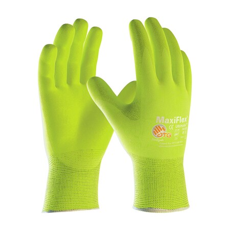 Pip Hi-Vis Seamless Knit Nylon / Elastane Glove w/Nitrile Coated MicroFoam Grip on Palm & Fingers, 12PK 34-874FY/S